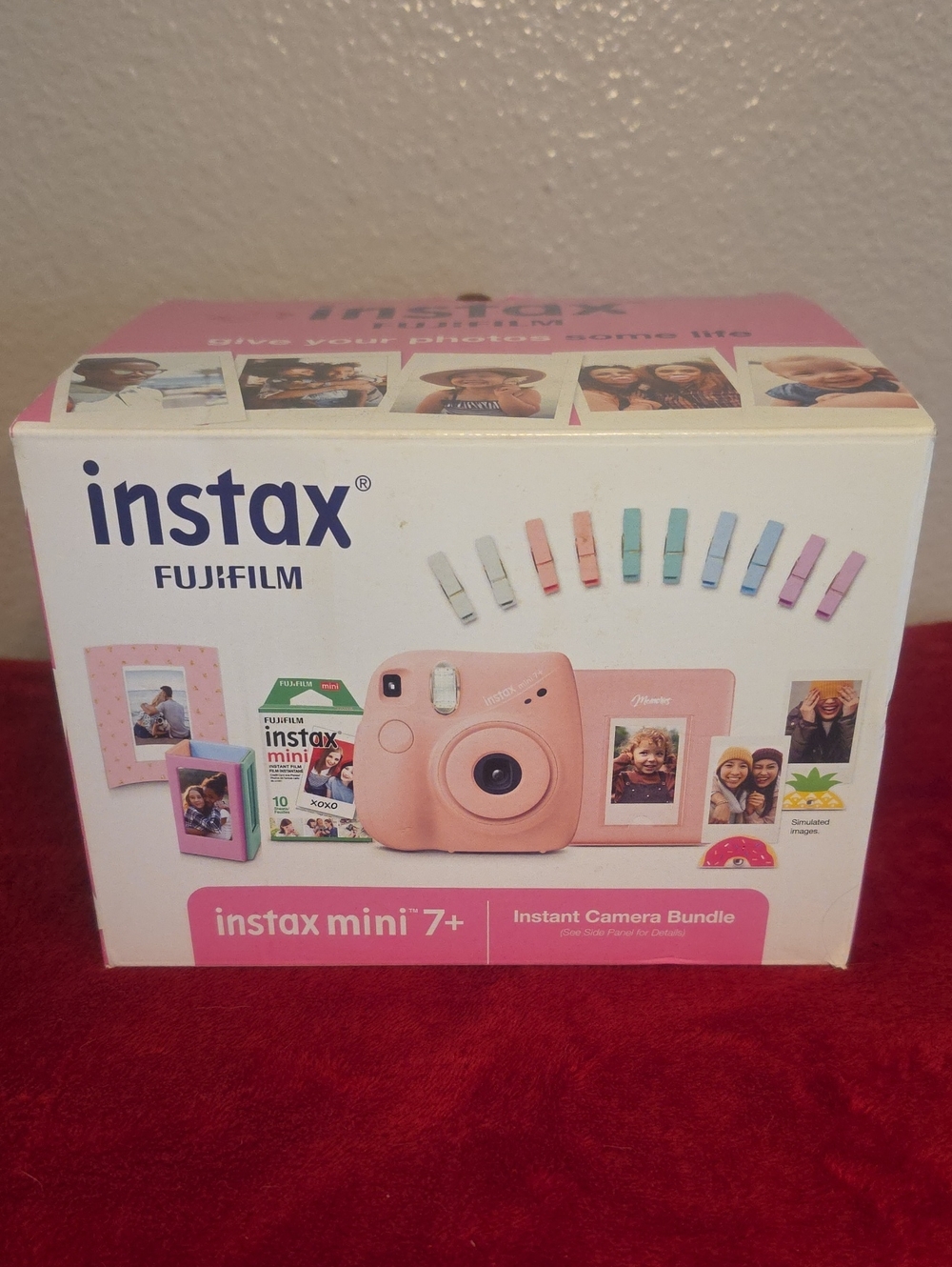 Fujifilm instax mini 7+ Pink Instant Camera Bundle with Pastel Clips